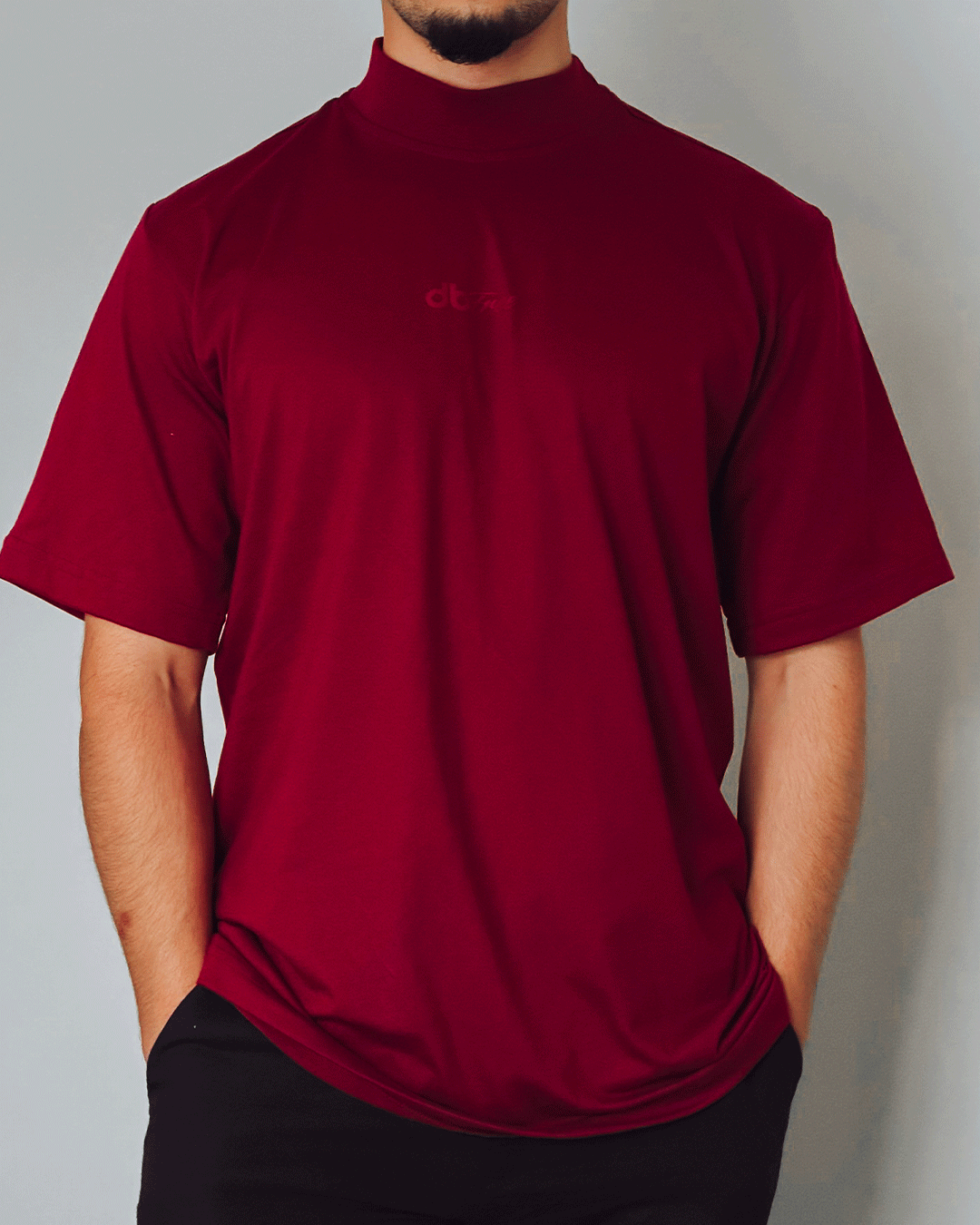 Polera Oversize Burdeo Algodón Formal Cuello Alto