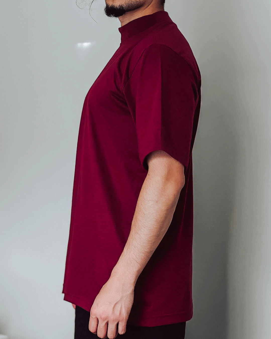 Polera Oversize Burdeo Algodón Formal Cuello Alto
