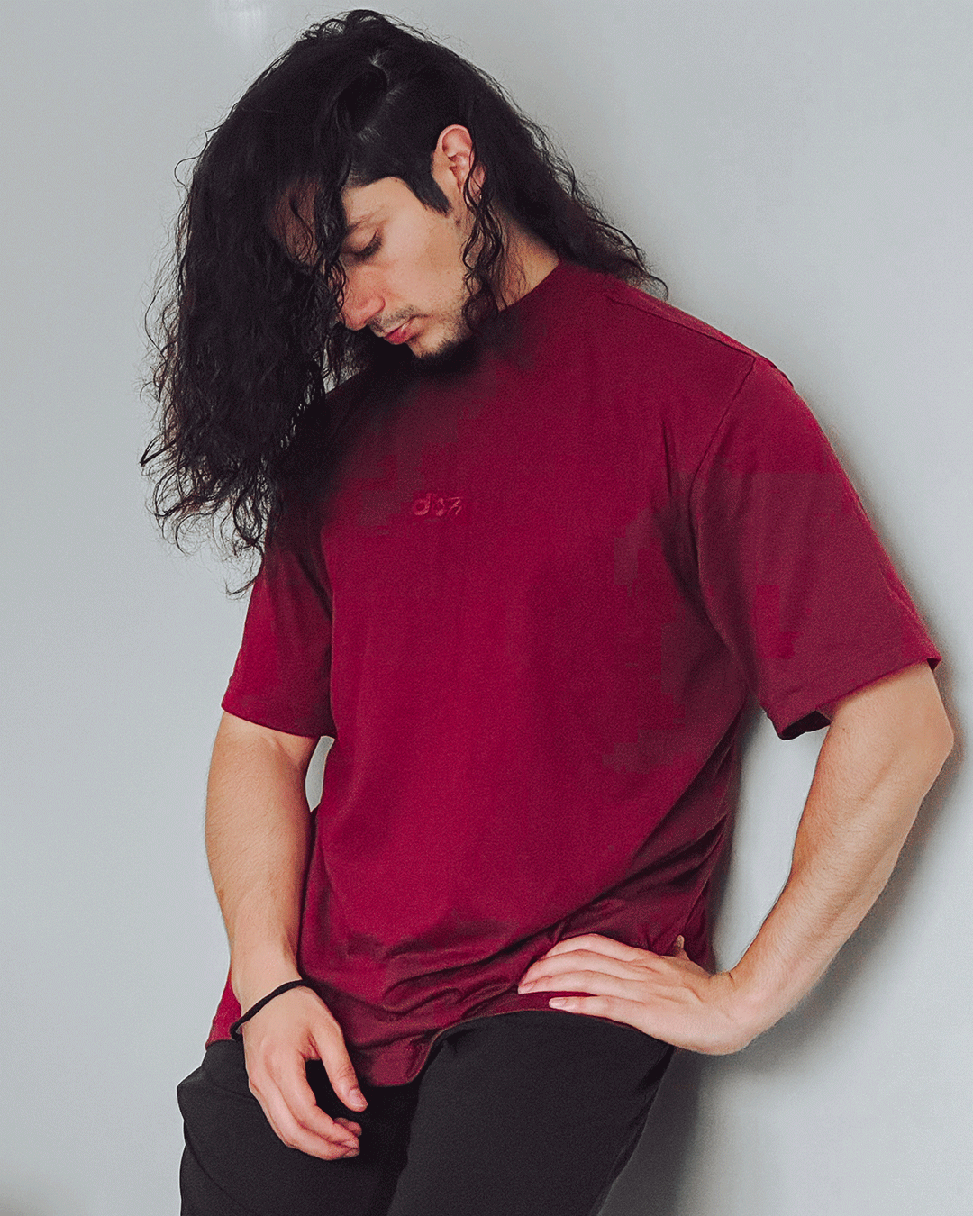 Polera Oversize Burdeo Algodón Formal Cuello Alto