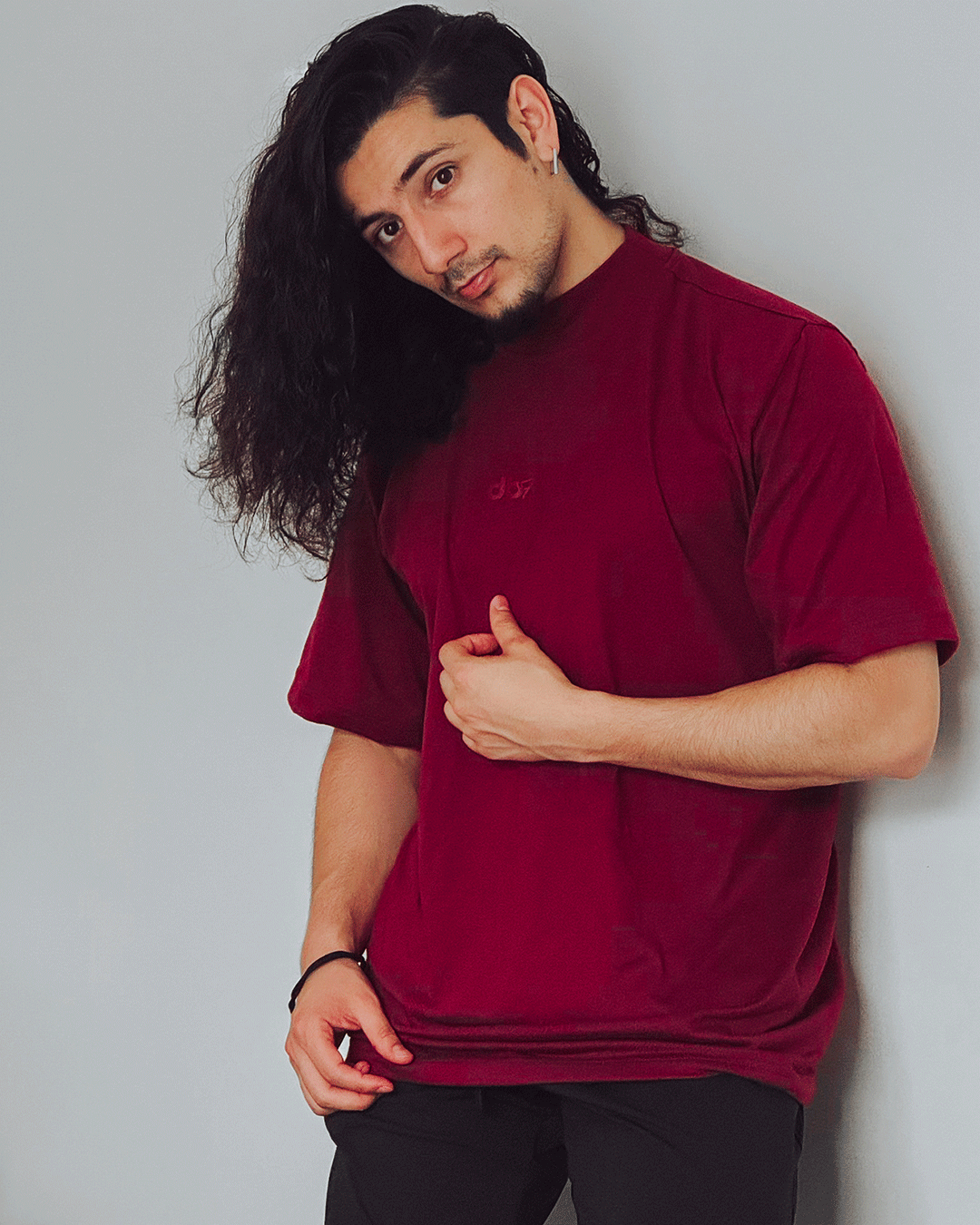Polera Oversize Burdeo Algodón Formal Cuello Alto